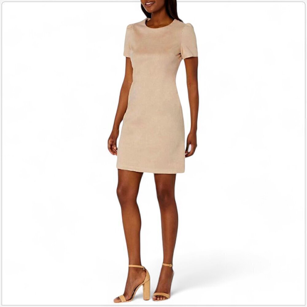 Nine West The Parker Faux Suede Vegan Puff Sleeve Latte Dress NWT NEW 8